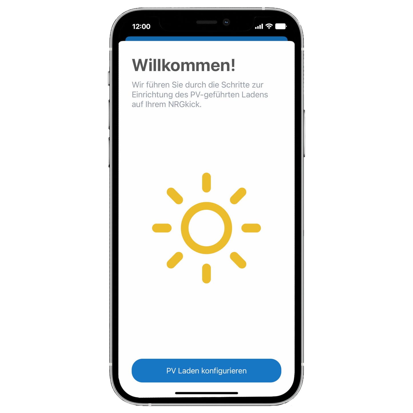 Smartphone mit geöffneter NRGkick App zur Einrichtung des Photovoltaik-geführten Ladens