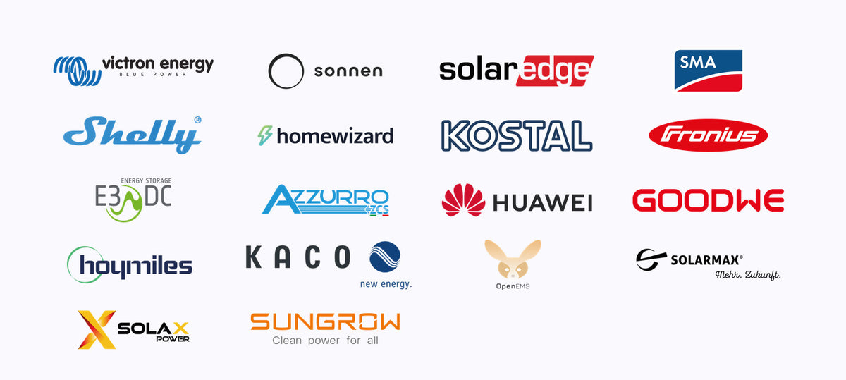 Logos der von NRGkick unterstützten PV-Wechselrichter